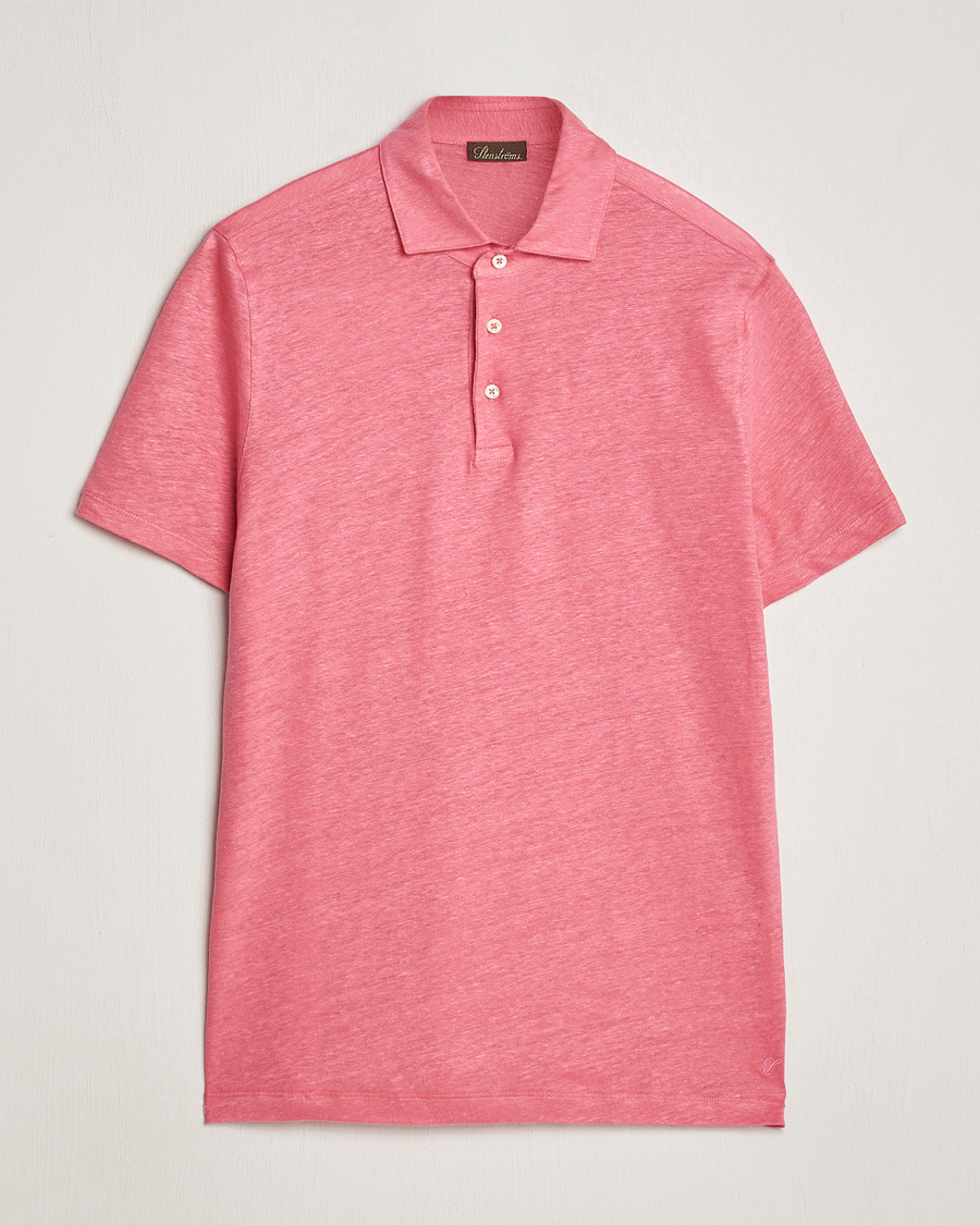 Men | Polo Shirts | Stenströms | Linen Polo Shirt Rasperry