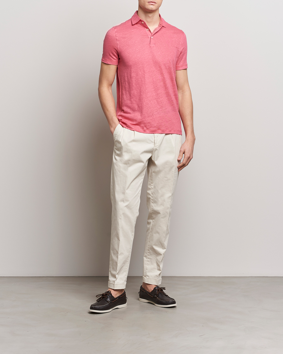 Men | Polo Shirts | Stenströms | Linen Polo Shirt Rasperry