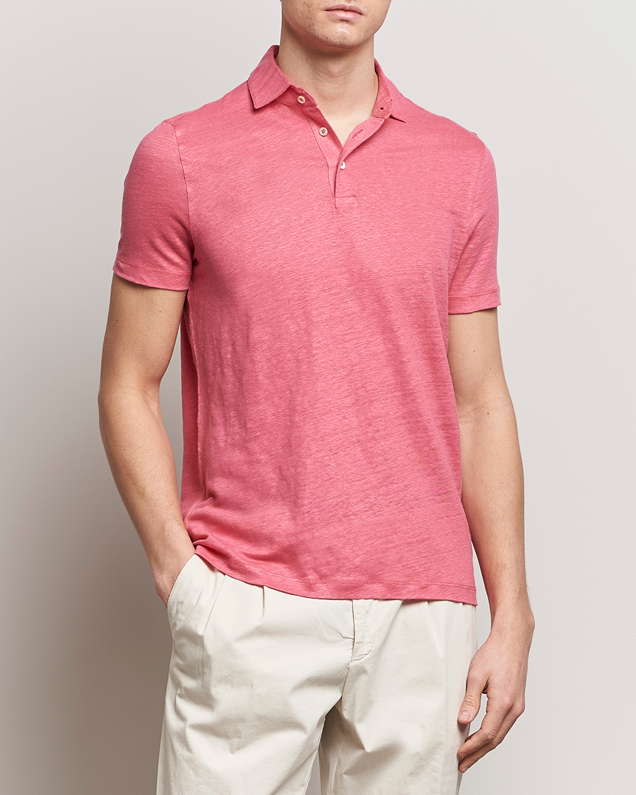 Men | Polo Shirts | Stenströms | Linen Polo Shirt Rasperry