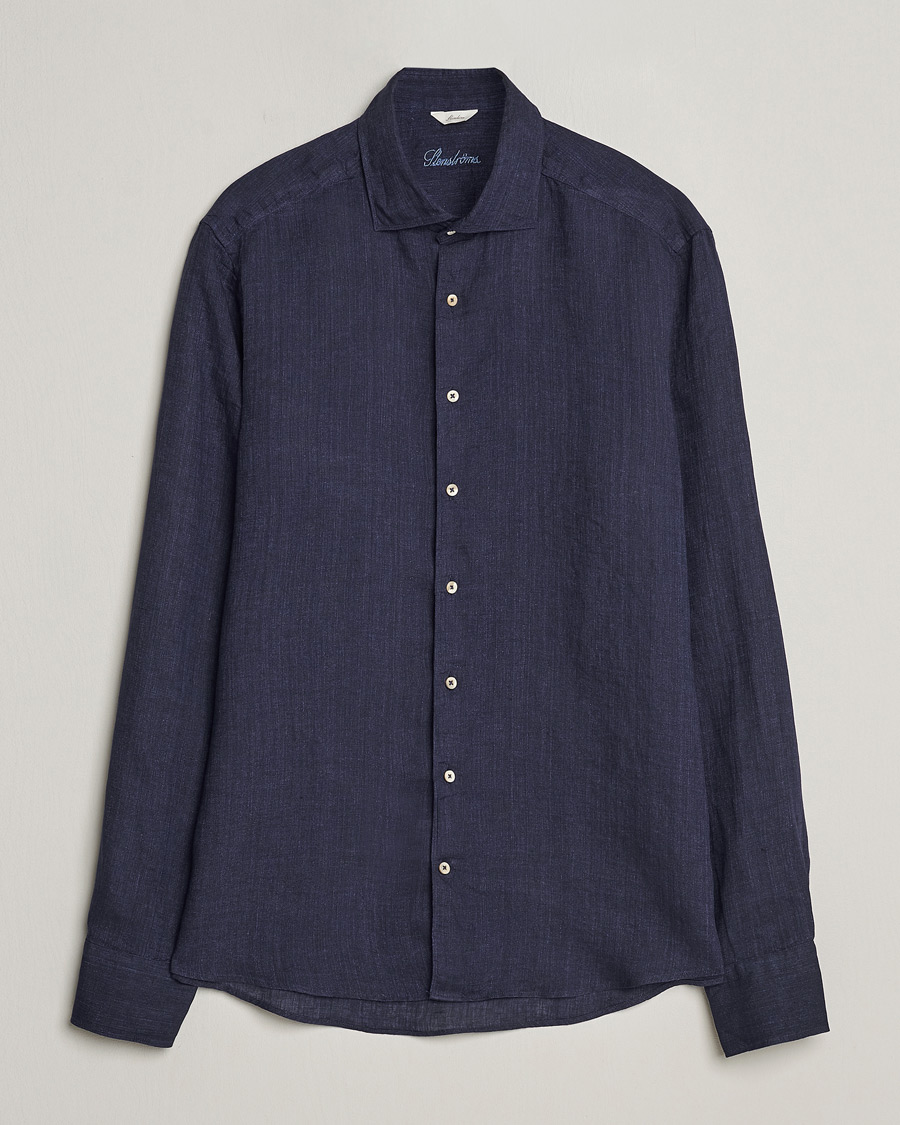 Men | Shirts | Stenströms | Slimline Cut Away Linen Shirt Navy
