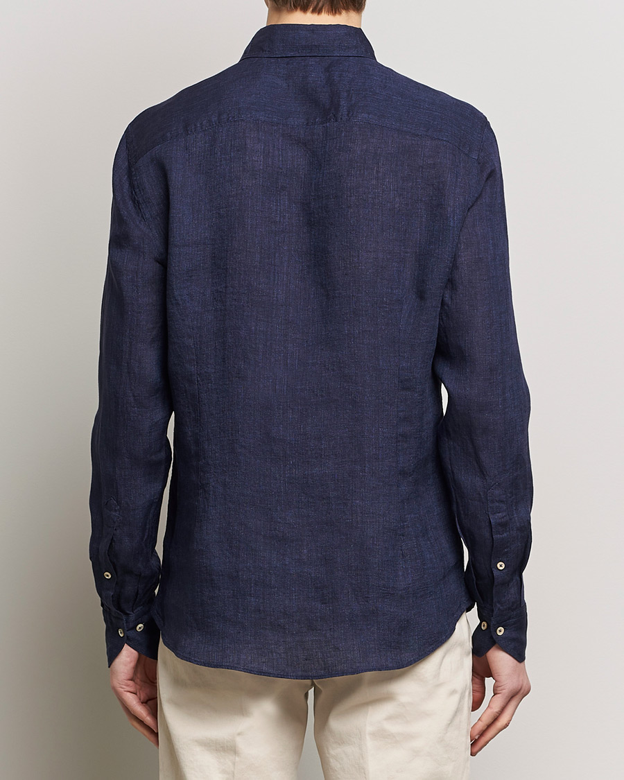 Men | Shirts | Stenströms | Slimline Cut Away Linen Shirt Navy
