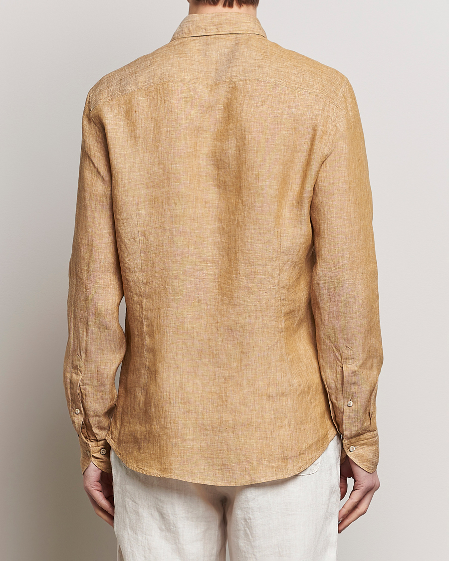 Men | Shirts | Stenströms | Slimline Cut Away Linen Shirt Brown