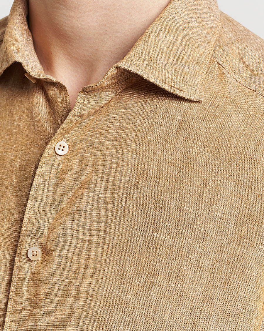 Men | Shirts | Stenströms | Slimline Cut Away Linen Shirt Brown
