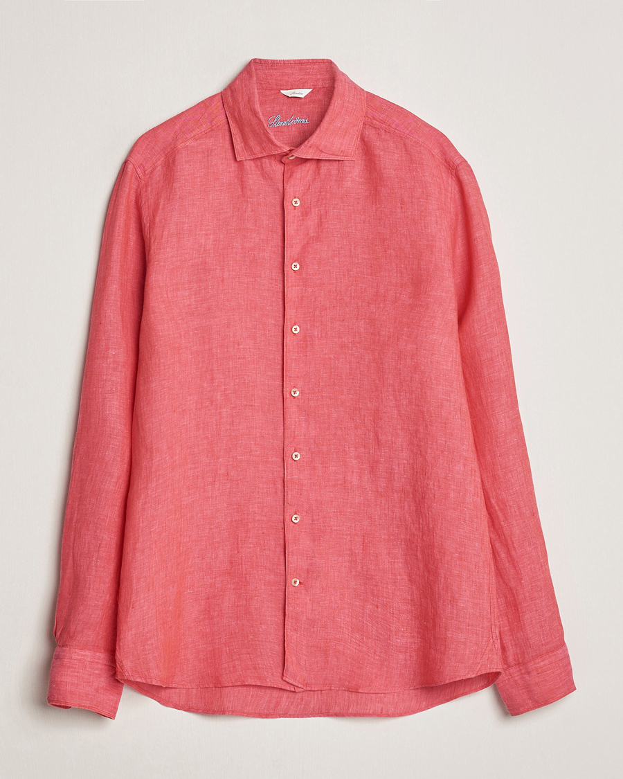 Men | Shirts | Stenströms | Slimline Cut Away Linen Shirt Rasperry