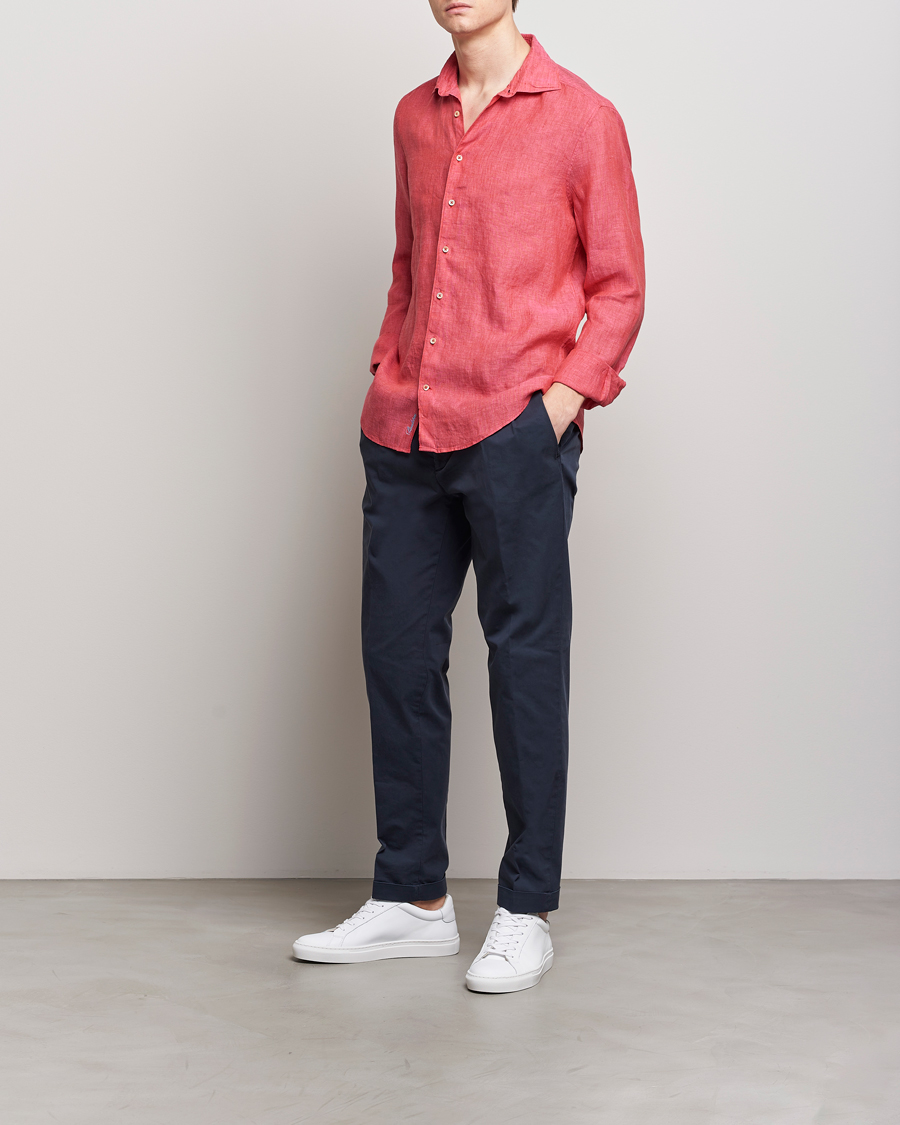 Men | Shirts | Stenströms | Slimline Cut Away Linen Shirt Rasperry