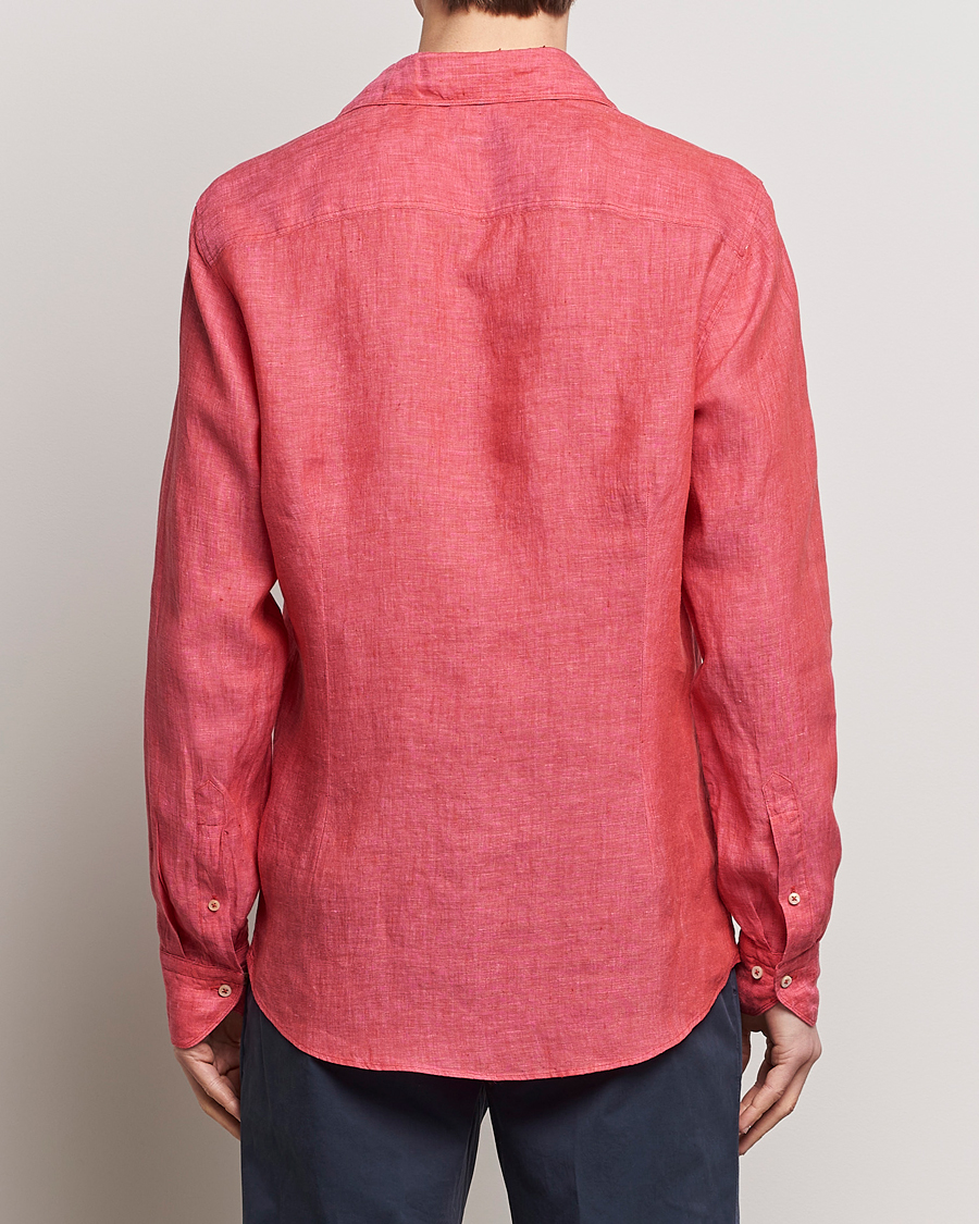 Men | Shirts | Stenströms | Slimline Cut Away Linen Shirt Rasperry