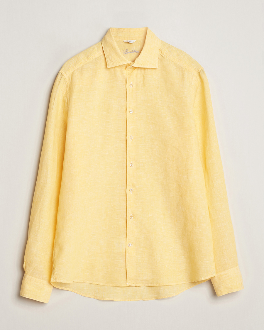Men | Shirts | Stenströms | Slimline Cut Away Linen Shirt Yellow