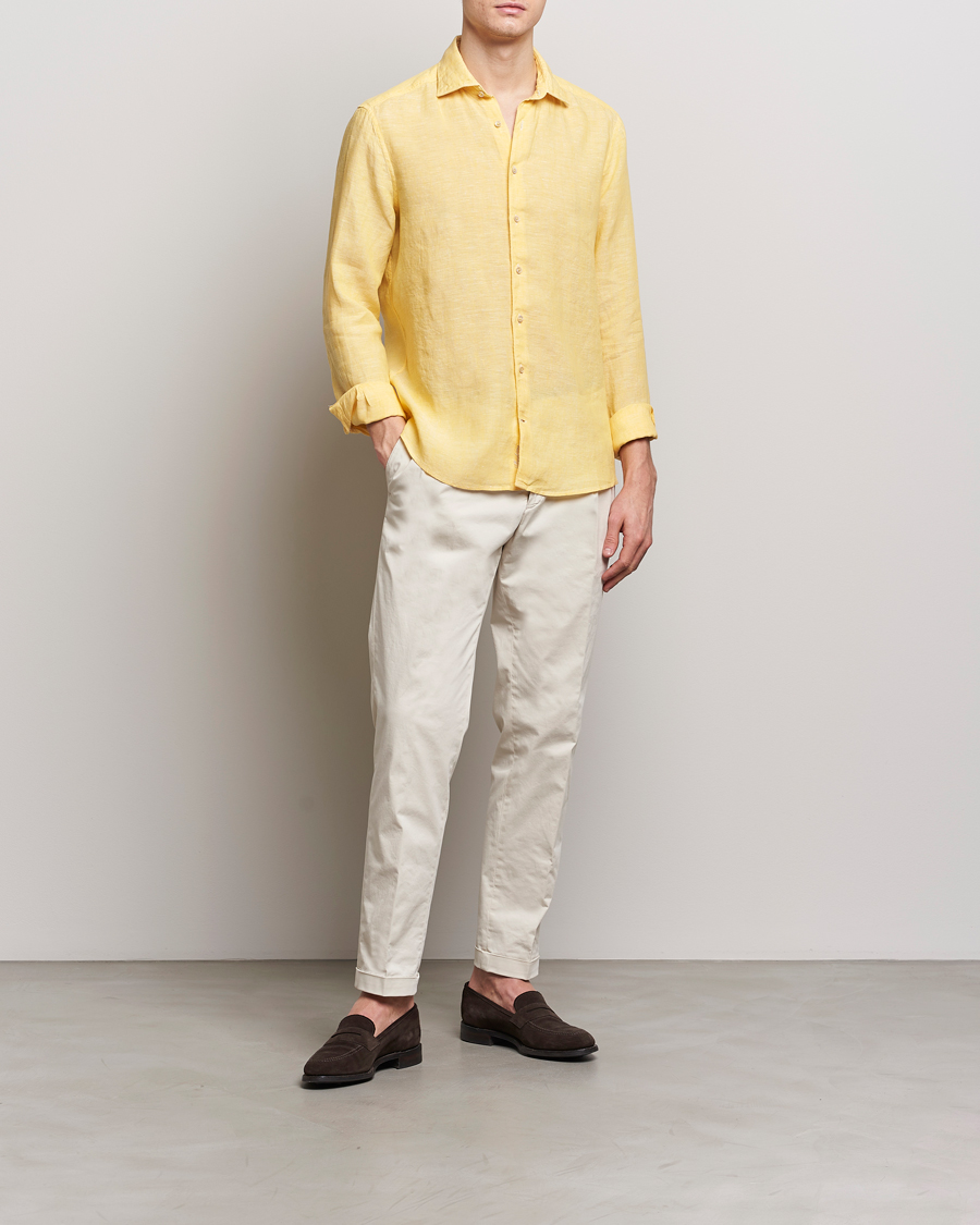 Men | Shirts | Stenströms | Slimline Cut Away Linen Shirt Yellow