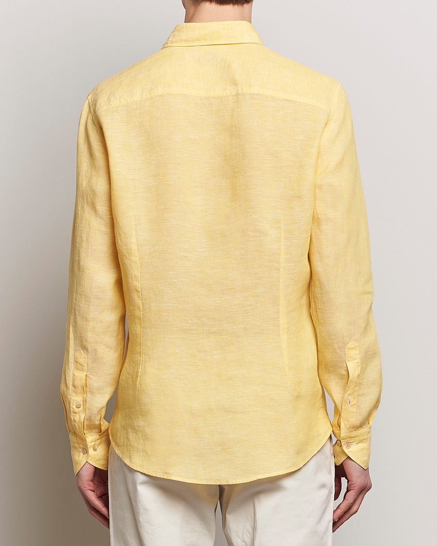 Men | Shirts | Stenströms | Slimline Cut Away Linen Shirt Yellow