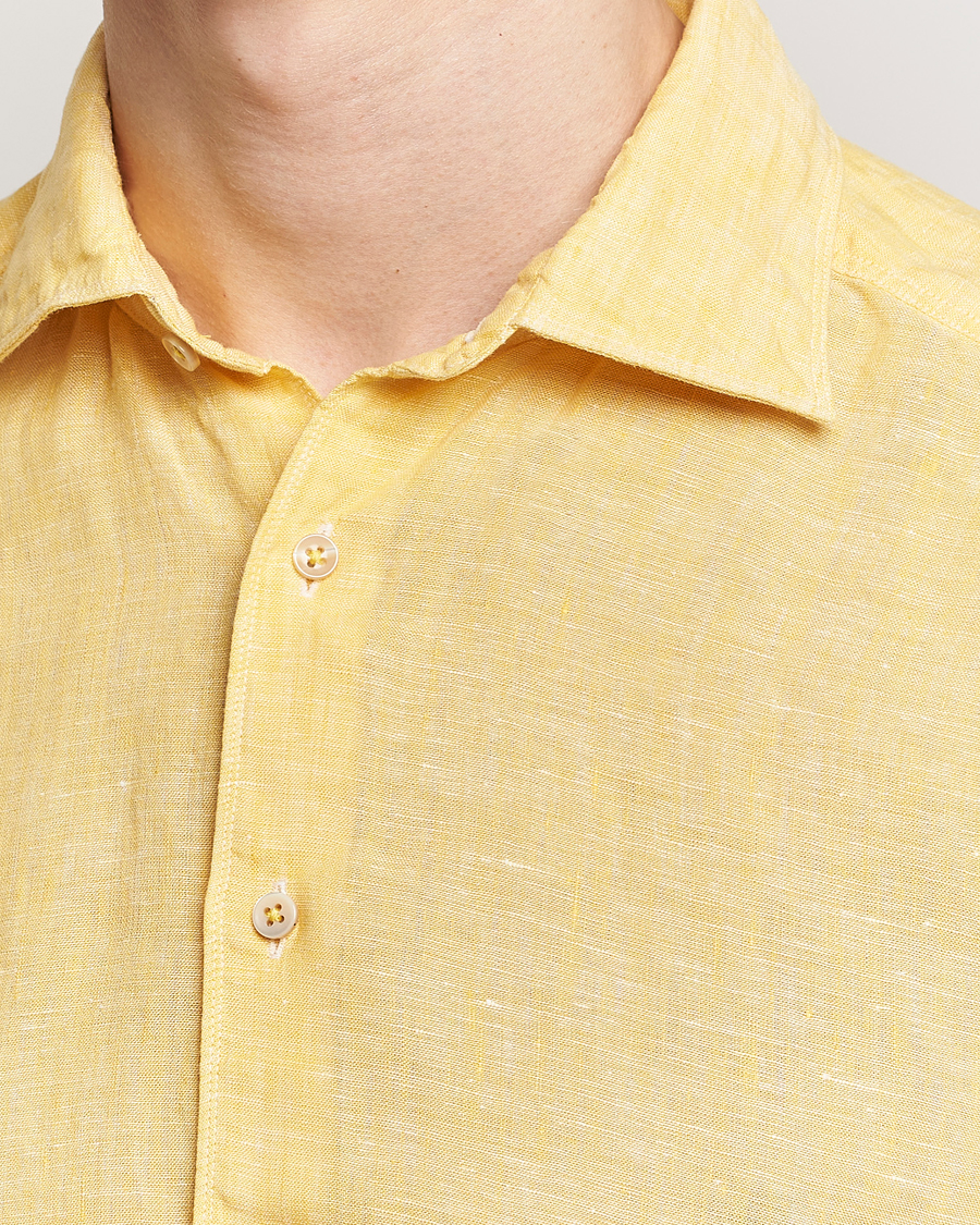 Men | Shirts | Stenströms | Slimline Cut Away Linen Shirt Yellow
