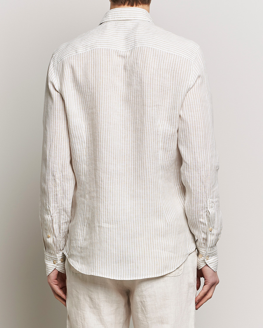 Men | Shirts | Stenströms | Slimline Cut Away Striped Linen Shirt Beige