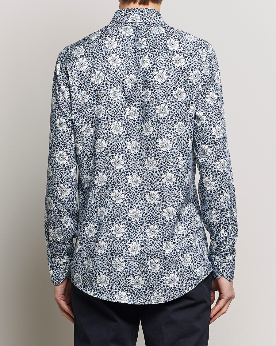 Men | Shirts | Stenströms | Slimline Cut Away Printed Viscose Shirt Blue
