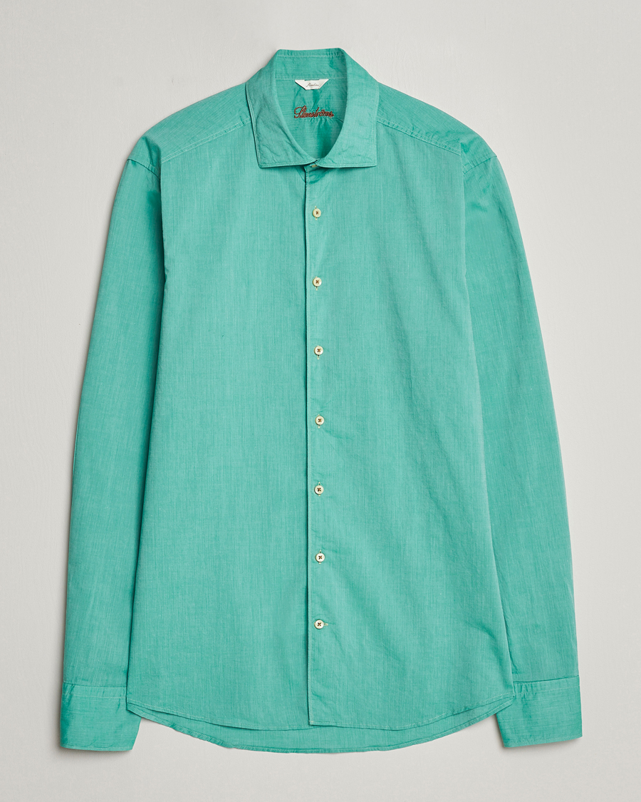 Men | Shirts | Stenströms | Slimline Washed Summer Poplin Shirt Green