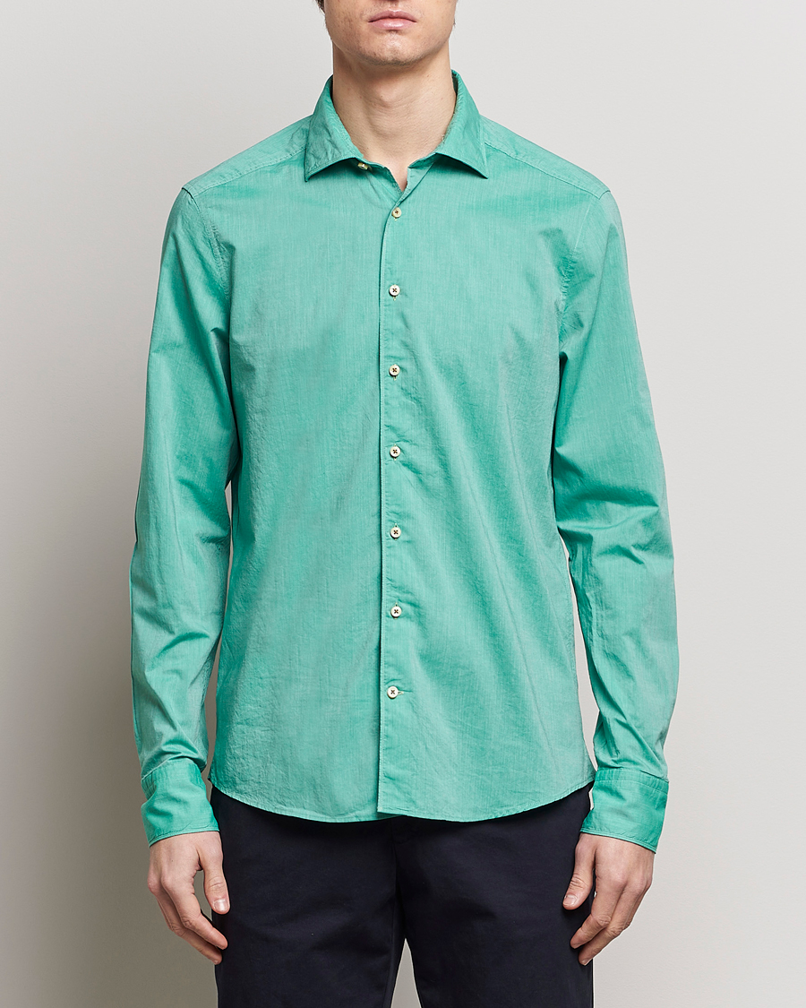 Men | Shirts | Stenströms | Slimline Washed Summer Poplin Shirt Green