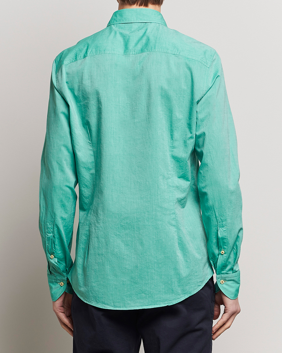 Men | Shirts | Stenströms | Slimline Washed Summer Poplin Shirt Green