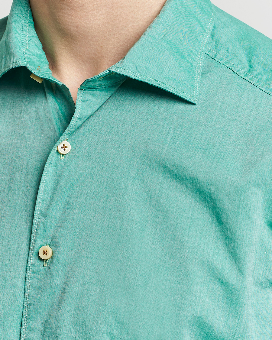 Men | Shirts | Stenströms | Slimline Washed Summer Poplin Shirt Green