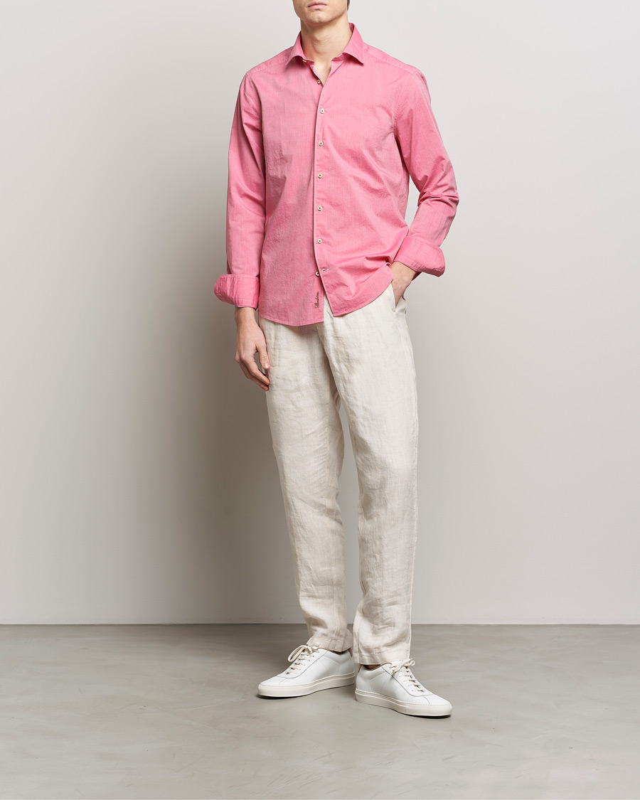 Men | Shirts | Stenströms | Slimline Washed Summer Poplin Shirt Rasperry
