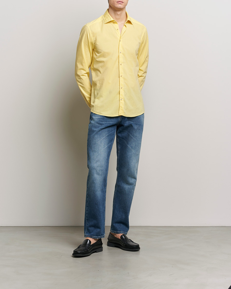 Men | Shirts | Stenströms | Slimline Washed Summer Poplin Shirt Yellow