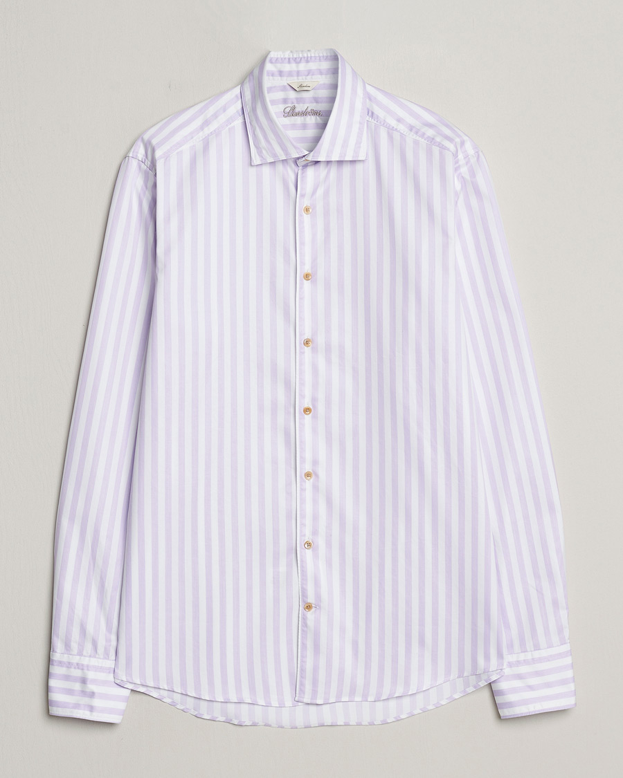 Men | Shirts | Stenströms | Slimline Large Stripe Washed Cotton Shirt Purple