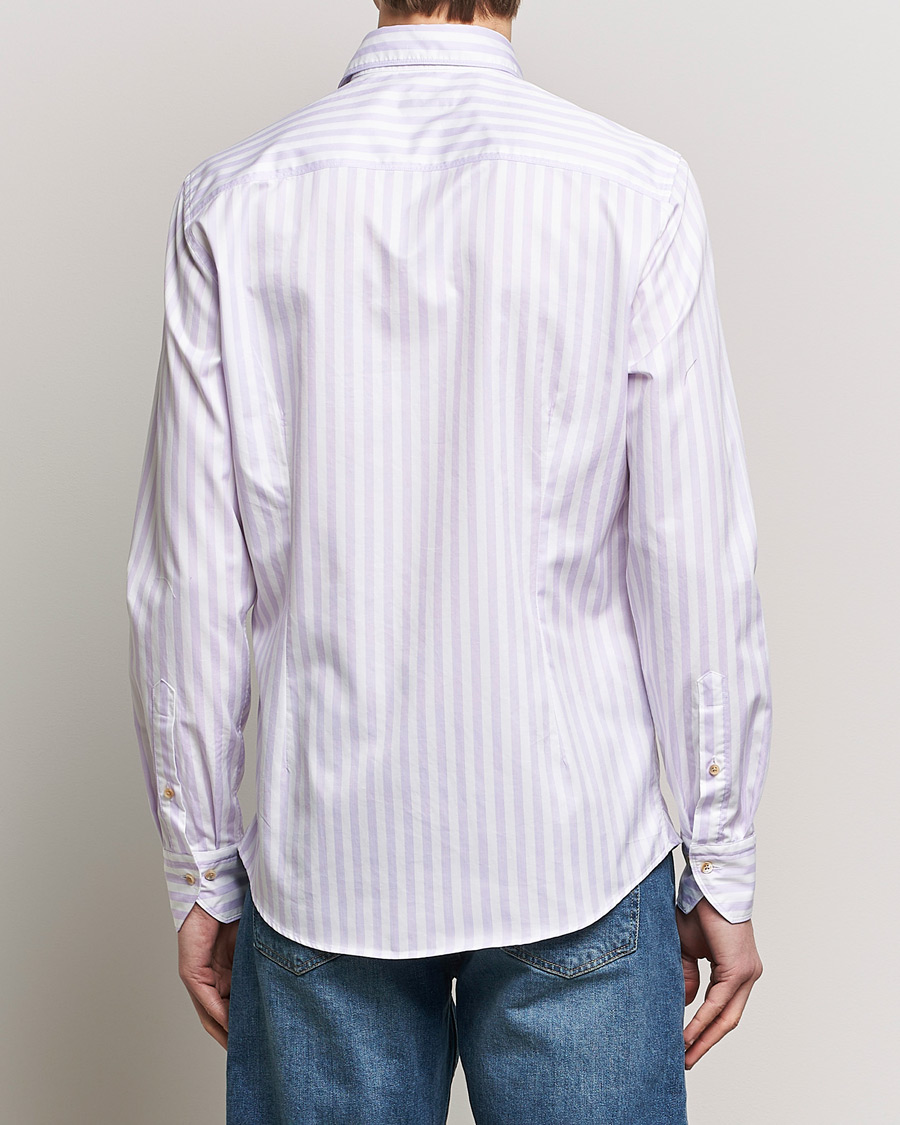Men | Shirts | Stenströms | Slimline Large Stripe Washed Cotton Shirt Purple