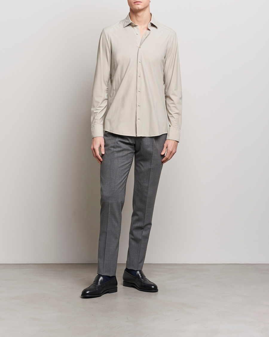 Men | Shirts | Stenströms | Slimline Cut Away 4-Way Stretch Shirt Clay