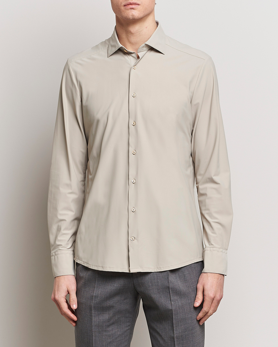 Men | Shirts | Stenströms | Slimline Cut Away 4-Way Stretch Shirt Clay