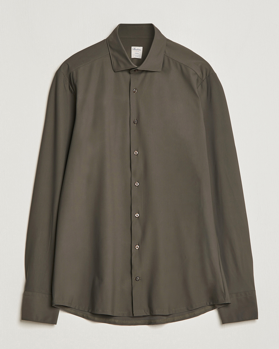 Men | Shirts | Stenströms | Slimline Cut Away 4-Way Stretch Shirt Dark Green
