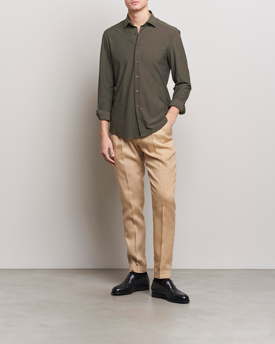 Men | Shirts | Stenströms | Slimline Cut Away 4-Way Stretch Shirt Dark Green