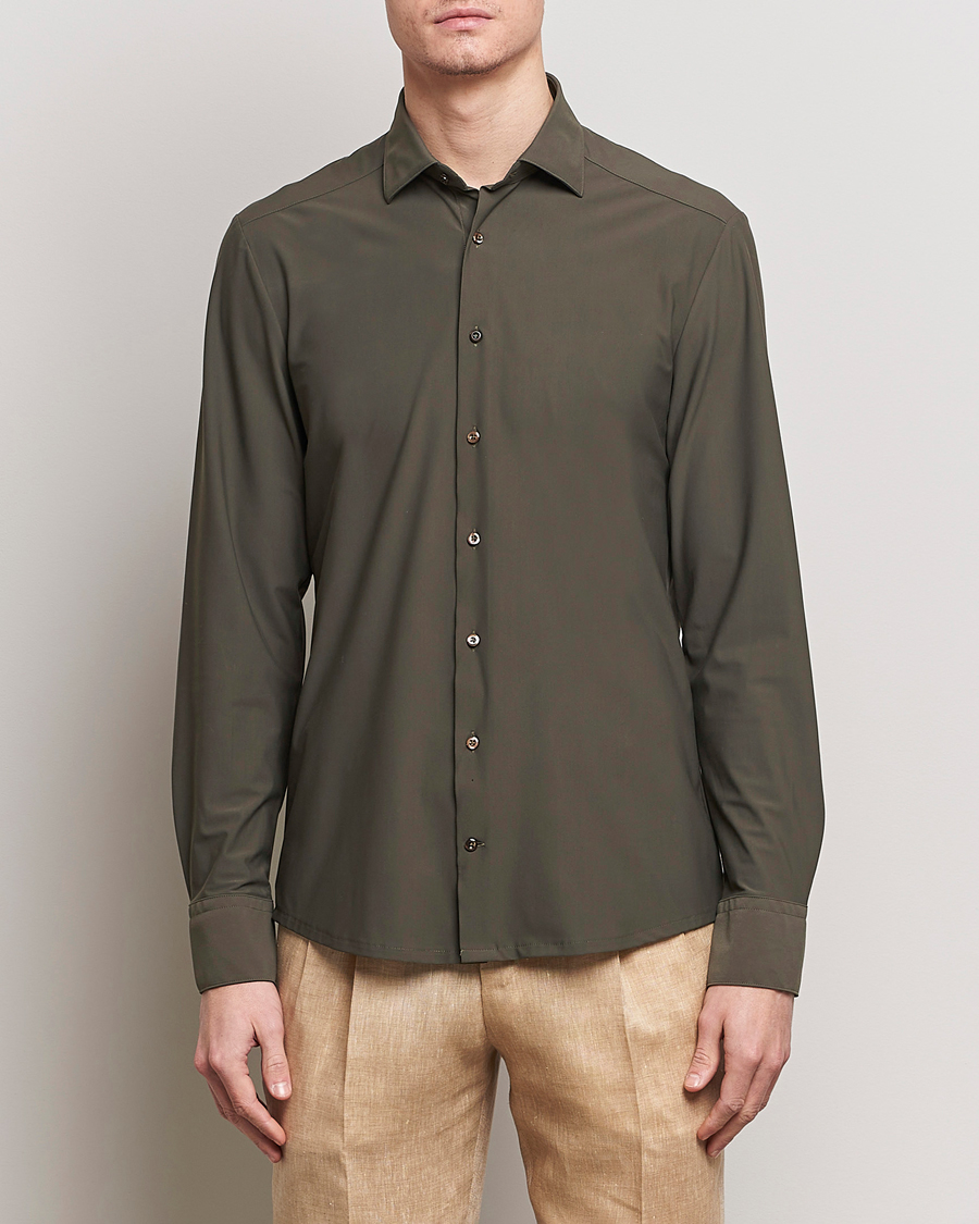 Men | Shirts | Stenströms | Slimline Cut Away 4-Way Stretch Shirt Dark Green