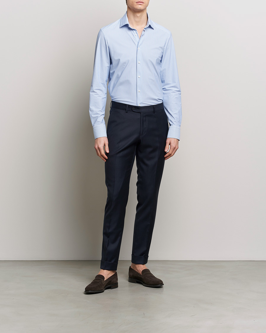 Men | Shirts | Stenströms | Slimline Striped Cut Away 4-Way Stretch Shirt Blue