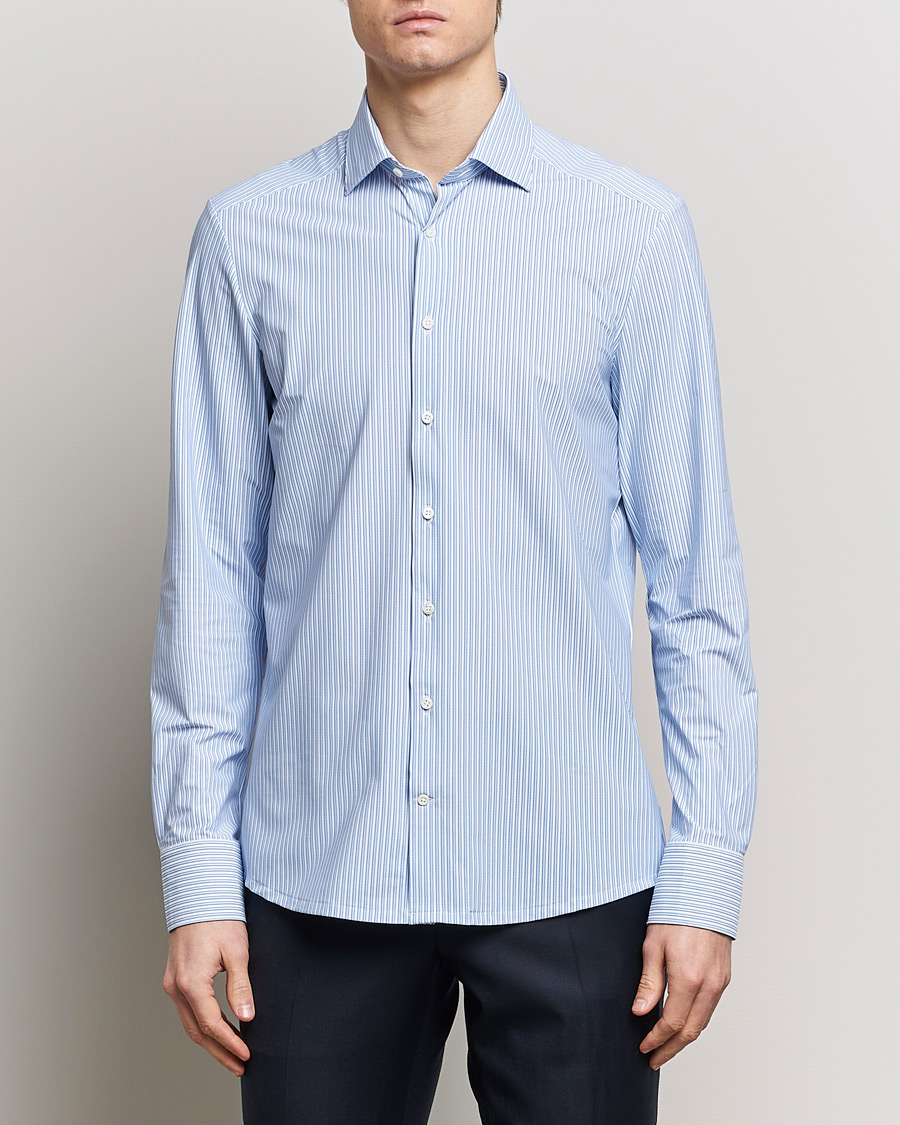 Men | Shirts | Stenströms | Slimline Striped Cut Away 4-Way Stretch Shirt Blue