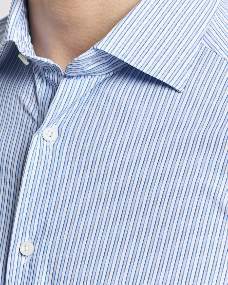 Men | Shirts | Stenströms | Slimline Striped Cut Away 4-Way Stretch Shirt Blue