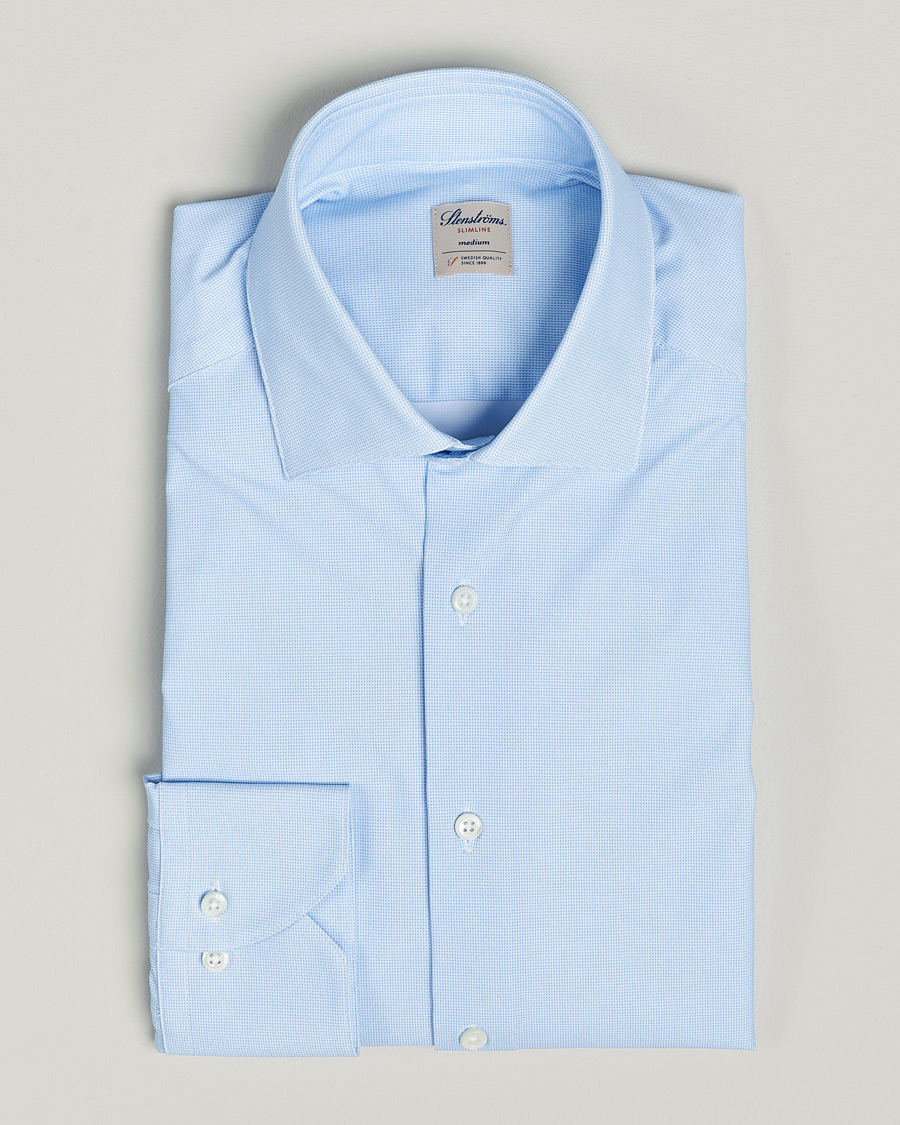 Men | Shirts | Stenströms | Slimline Micro Check Cut Away 4-Way Stretch Shirt Blue
