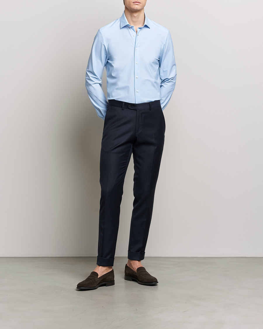 Men | Shirts | Stenströms | Slimline Micro Check Cut Away 4-Way Stretch Shirt Blue