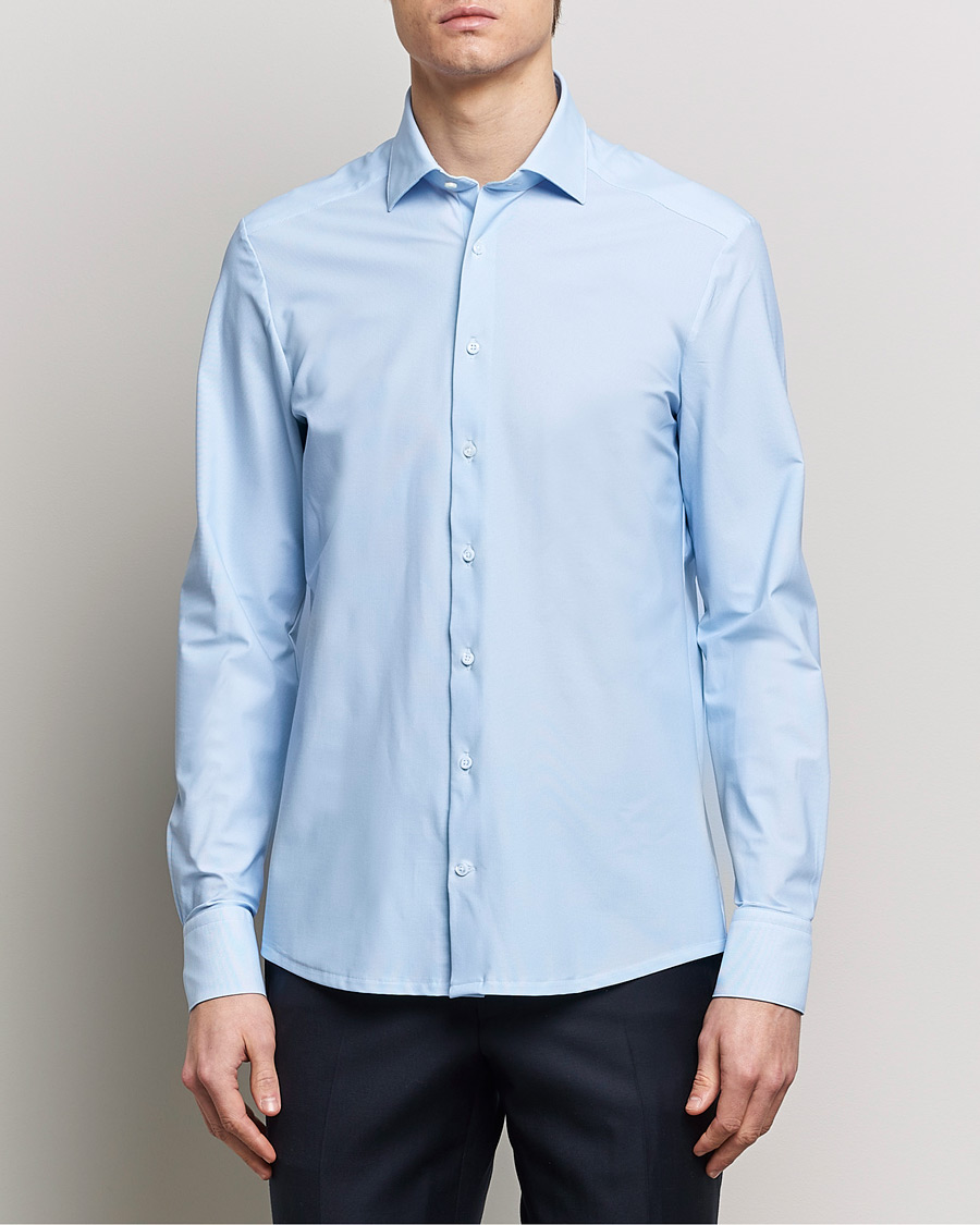 Men | Shirts | Stenströms | Slimline Micro Check Cut Away 4-Way Stretch Shirt Blue