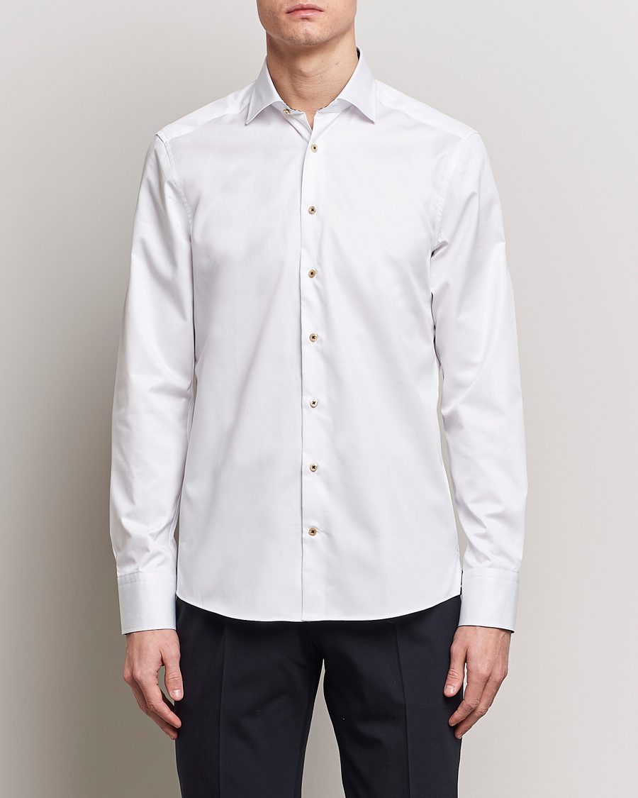 Men | Shirts | Stenströms | Slimline Cut Away Circle Contrast Shirt White