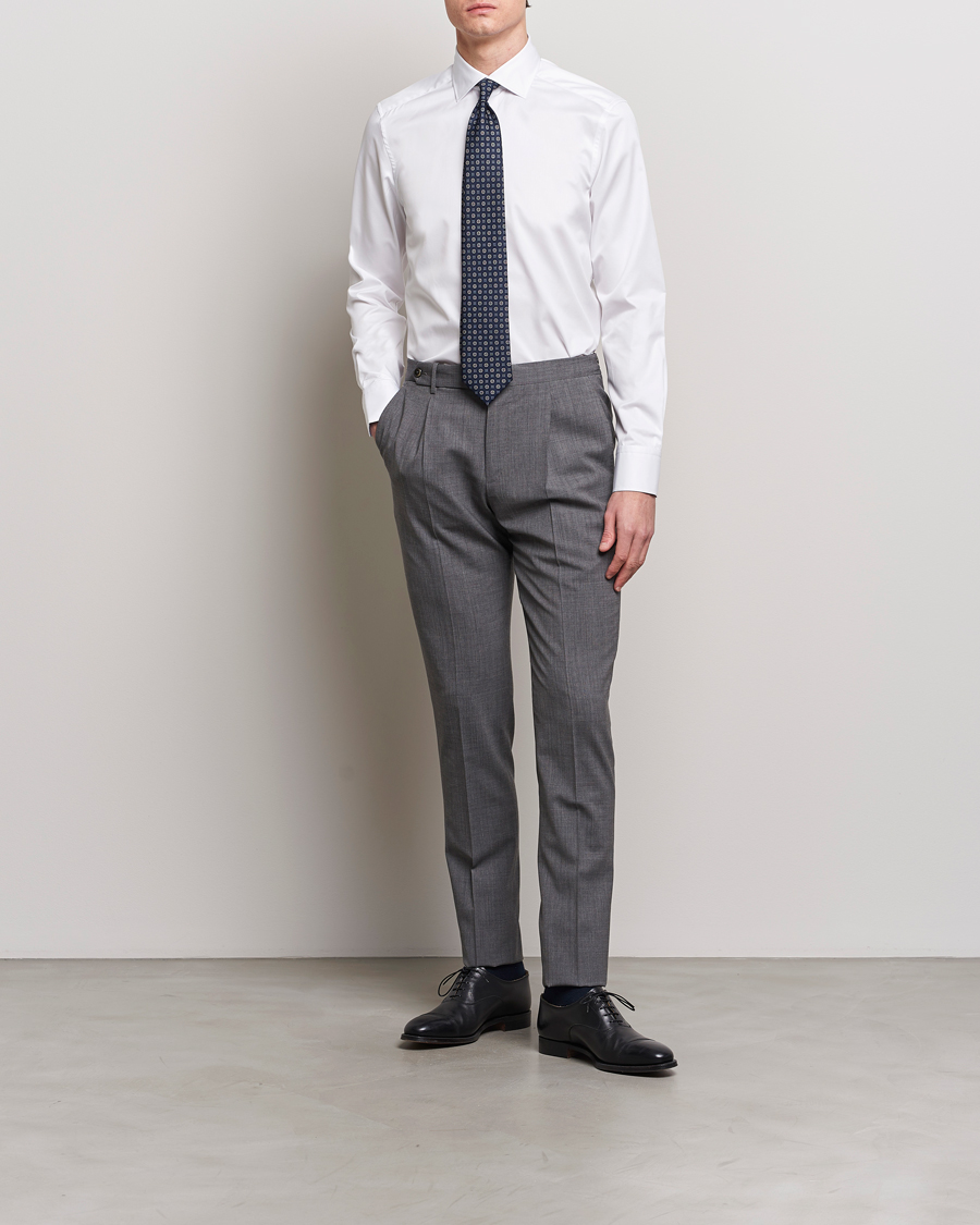 Men | Shirts | Stenströms | Slimline Cut Away Print Contrast Shirt White