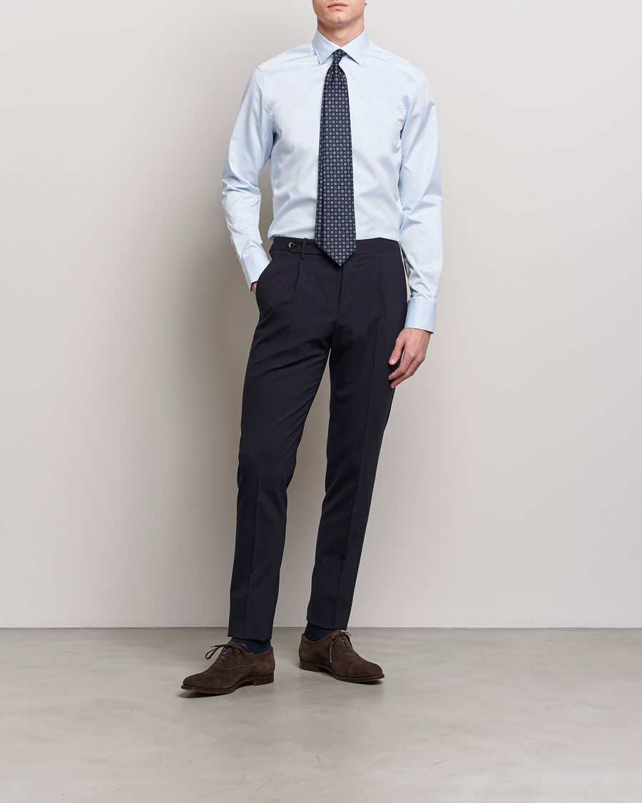 Men | Shirts | Stenströms | Slimline Cut Away Print Contrast Shirt Light Blue