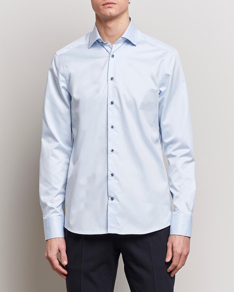 Men | Shirts | Stenströms | Slimline Cut Away Print Contrast Shirt Light Blue