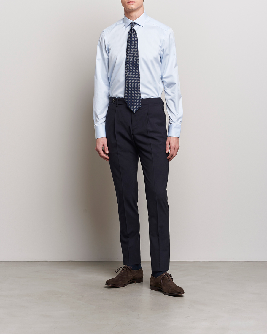 Men | Shirts | Stenströms | Slimline Cut Away Flower Contrast Shirt Light Blue