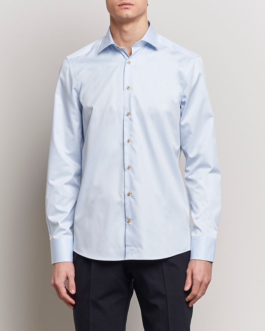 Men | Shirts | Stenströms | Slimline Cut Away Flower Contrast Shirt Light Blue