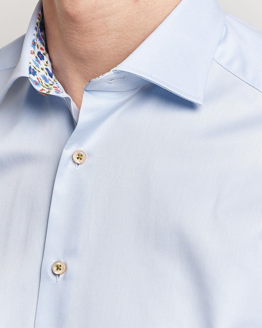 Men | Shirts | Stenströms | Slimline Cut Away Flower Contrast Shirt Light Blue