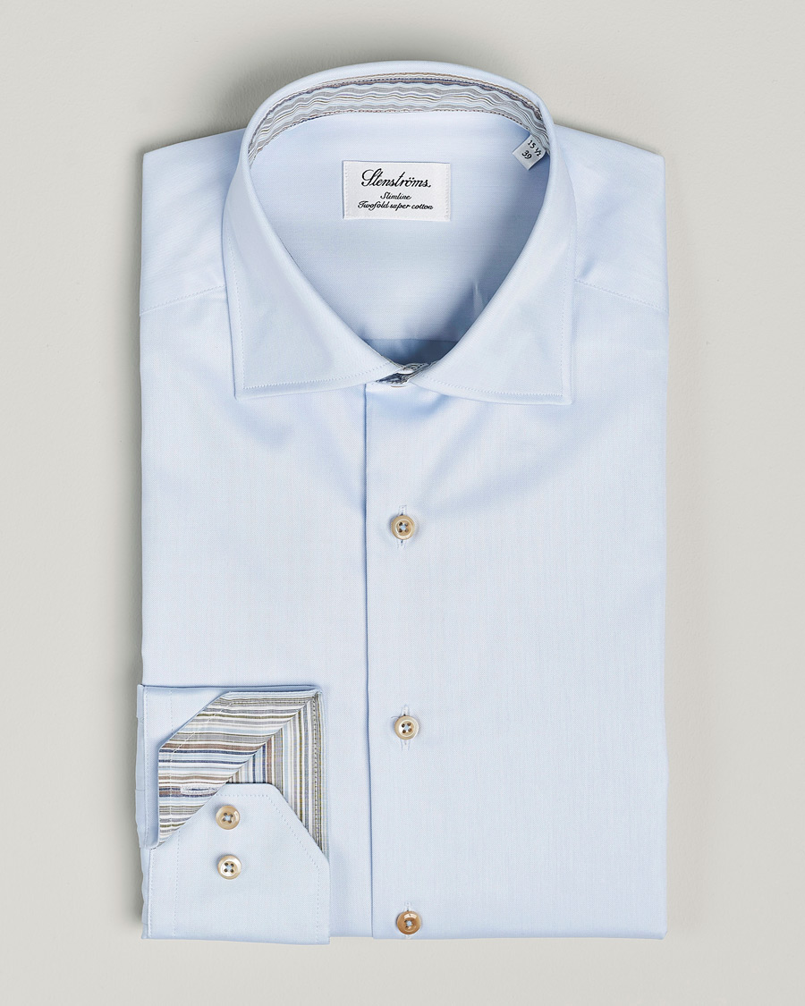Men | Shirts | Stenströms | Slimline Multi Stripe Contrast Cut Away Shirt Light Blue