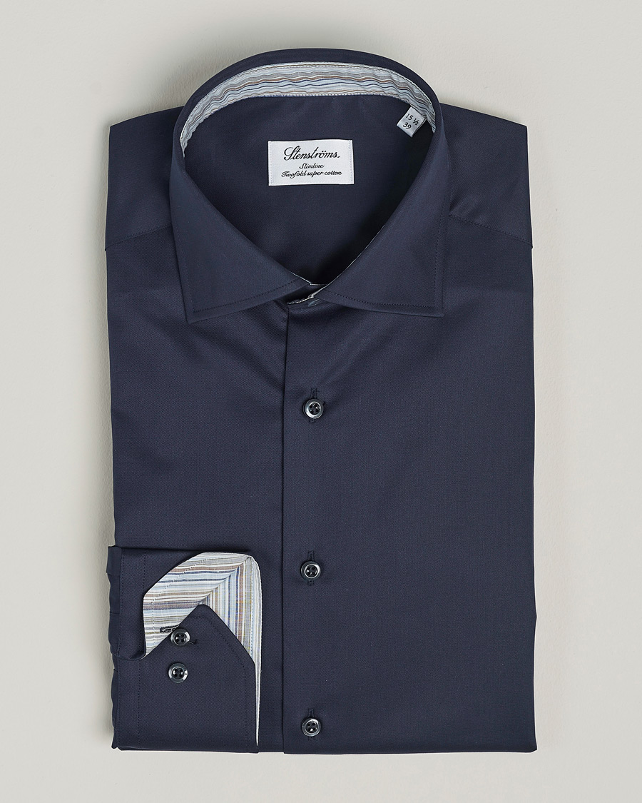 Men | Shirts | Stenströms | Slimline Multi Stripe Contrast Cut Away Shirt Navy