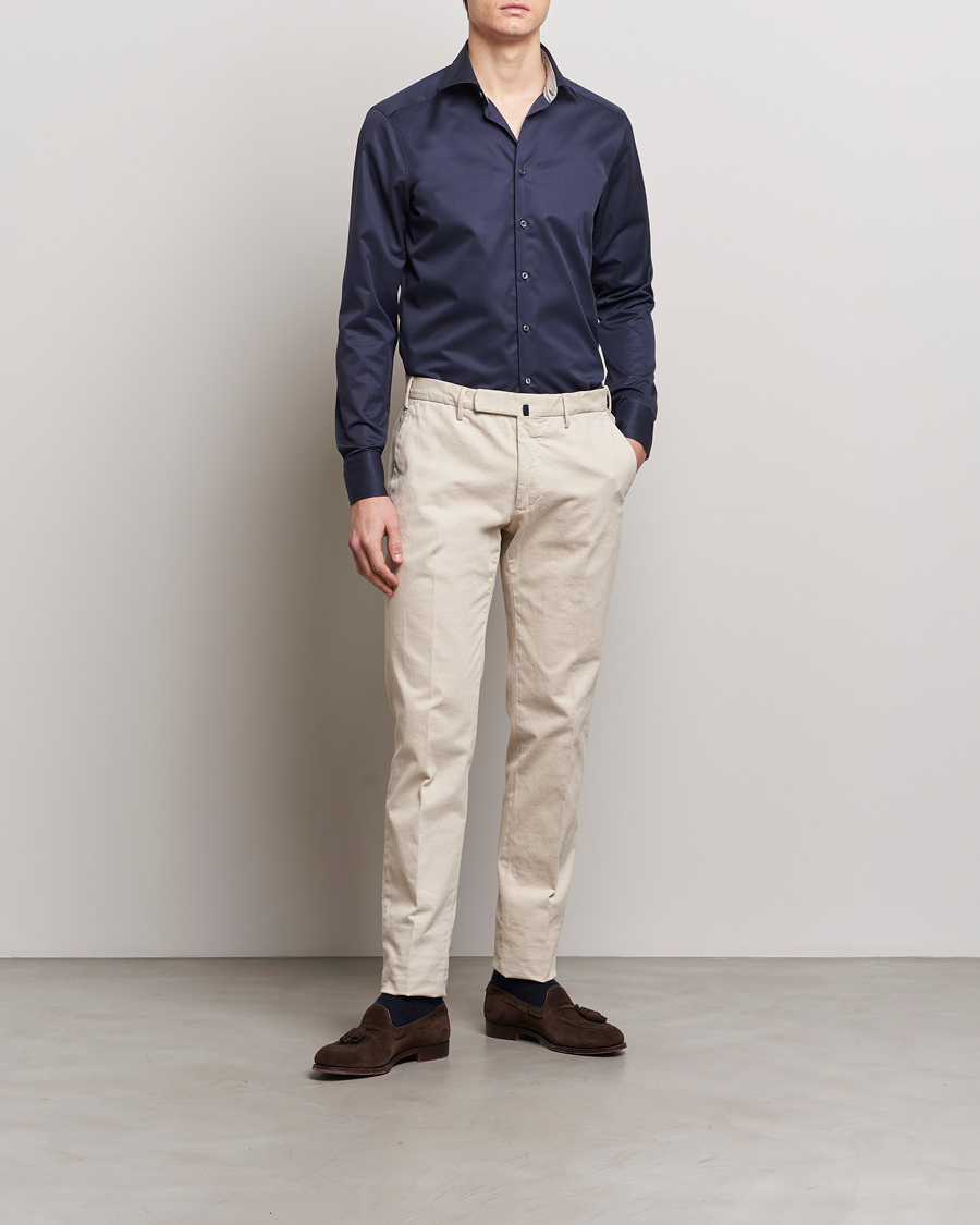 Men | Shirts | Stenströms | Slimline Multi Stripe Contrast Cut Away Shirt Navy