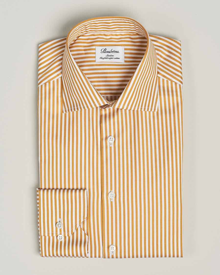 Men | Shirts | Stenströms | Slimline Cut Away Striped Shirt Yellow