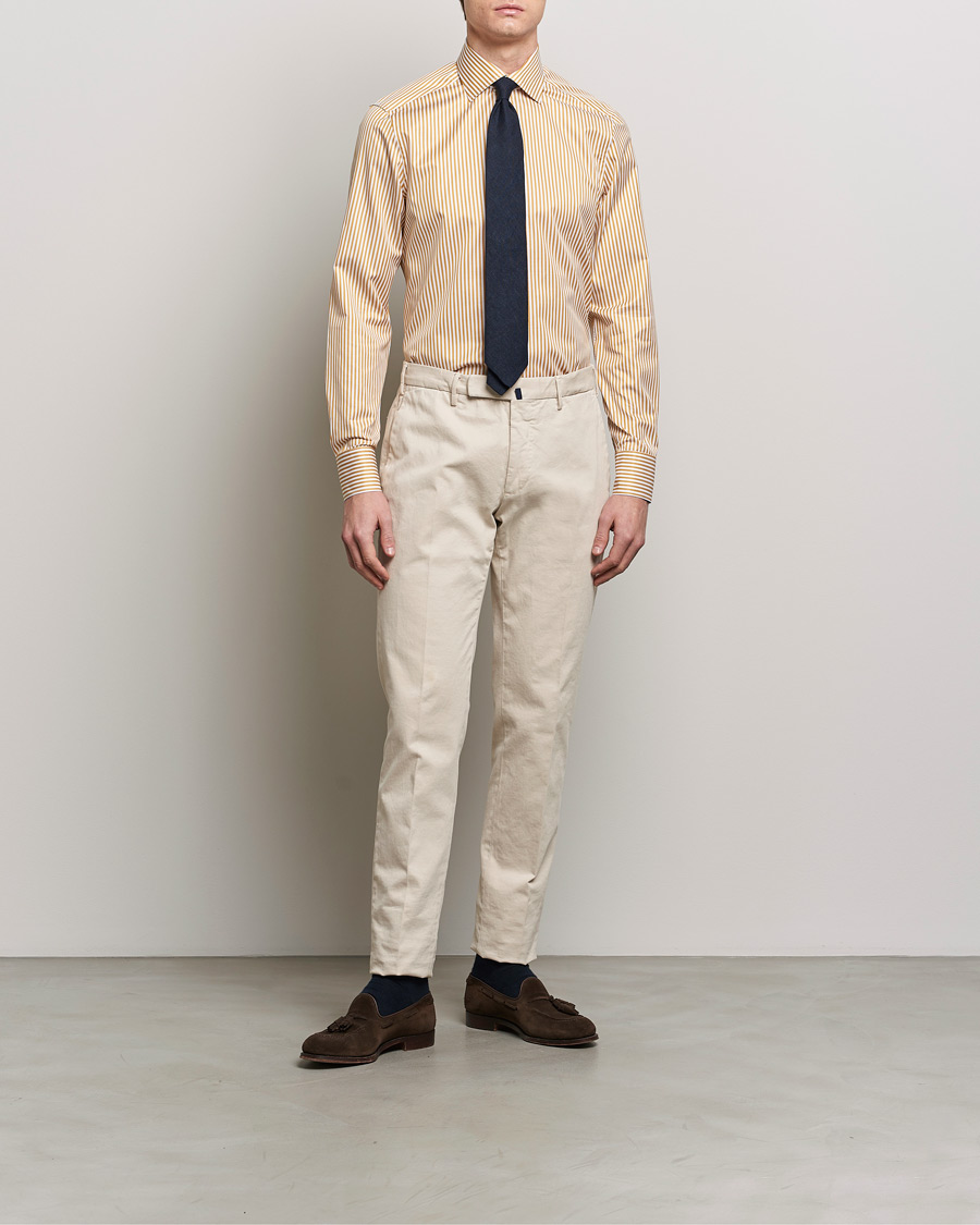 Men | Shirts | Stenströms | Slimline Cut Away Striped Shirt Yellow