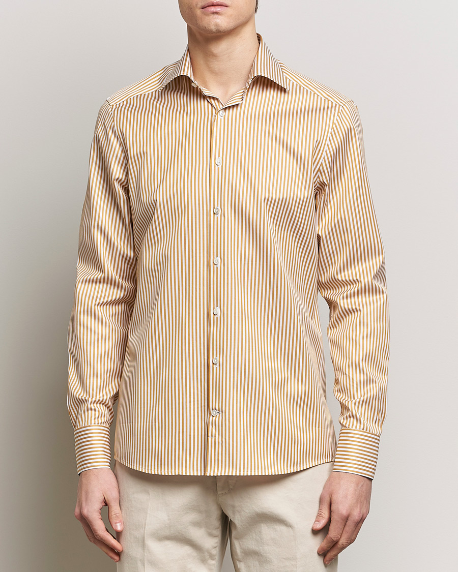 Men | Shirts | Stenströms | Slimline Cut Away Striped Shirt Yellow