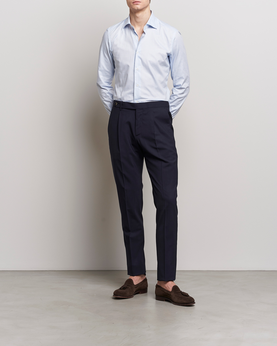 Men | Shirts | Mazzarelli | Soft Cotton Cut Away Shirt Light Blue