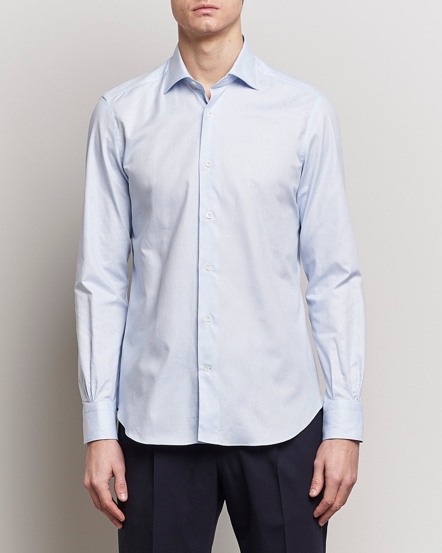 Men | Shirts | Mazzarelli | Soft Cotton Cut Away Shirt Light Blue